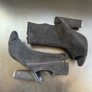 Black Suede Peep-Toe Ankle Boots